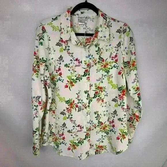 WinterSilks Tops - WinterSilks PerfectSilk Floral Button Down Vintage